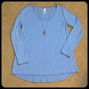 LuLaRoe Long-sleeve Solid Blue Lynnae Top